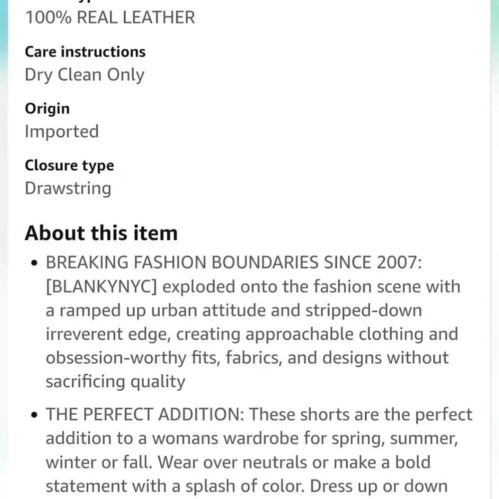 Blank NYC 100% Leather Lined Drawstring Double Clasp Shorts NWT - Picture 16 of 16